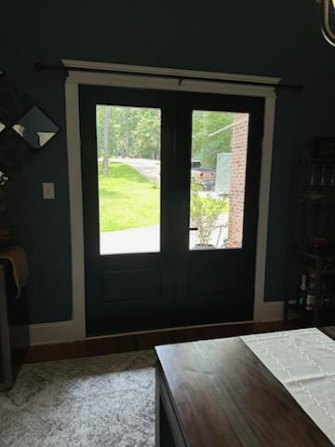 Dark double entry door installation